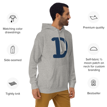 Detroit 'Old French D' Unisex Premium Hoodie (White/Navy Full Body Outline)