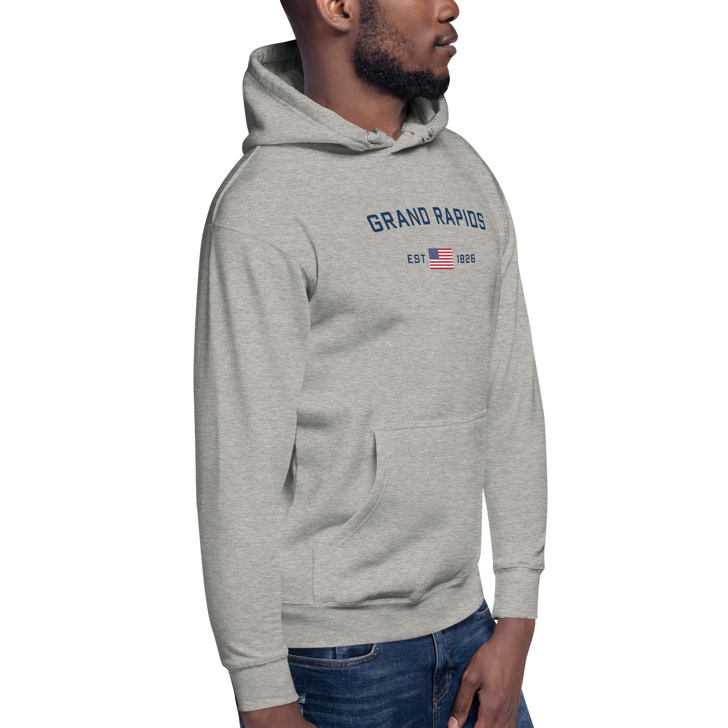 'Grand Rapids EST 1826' Unisex Premium Hoodie (w/ USA Flag Outline)