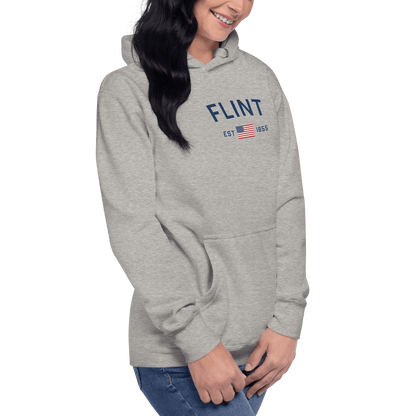 'Flint EST 1855' Hoodie (w/ USA Flag Outline) | Unisex Premium - Circumspice Michigan