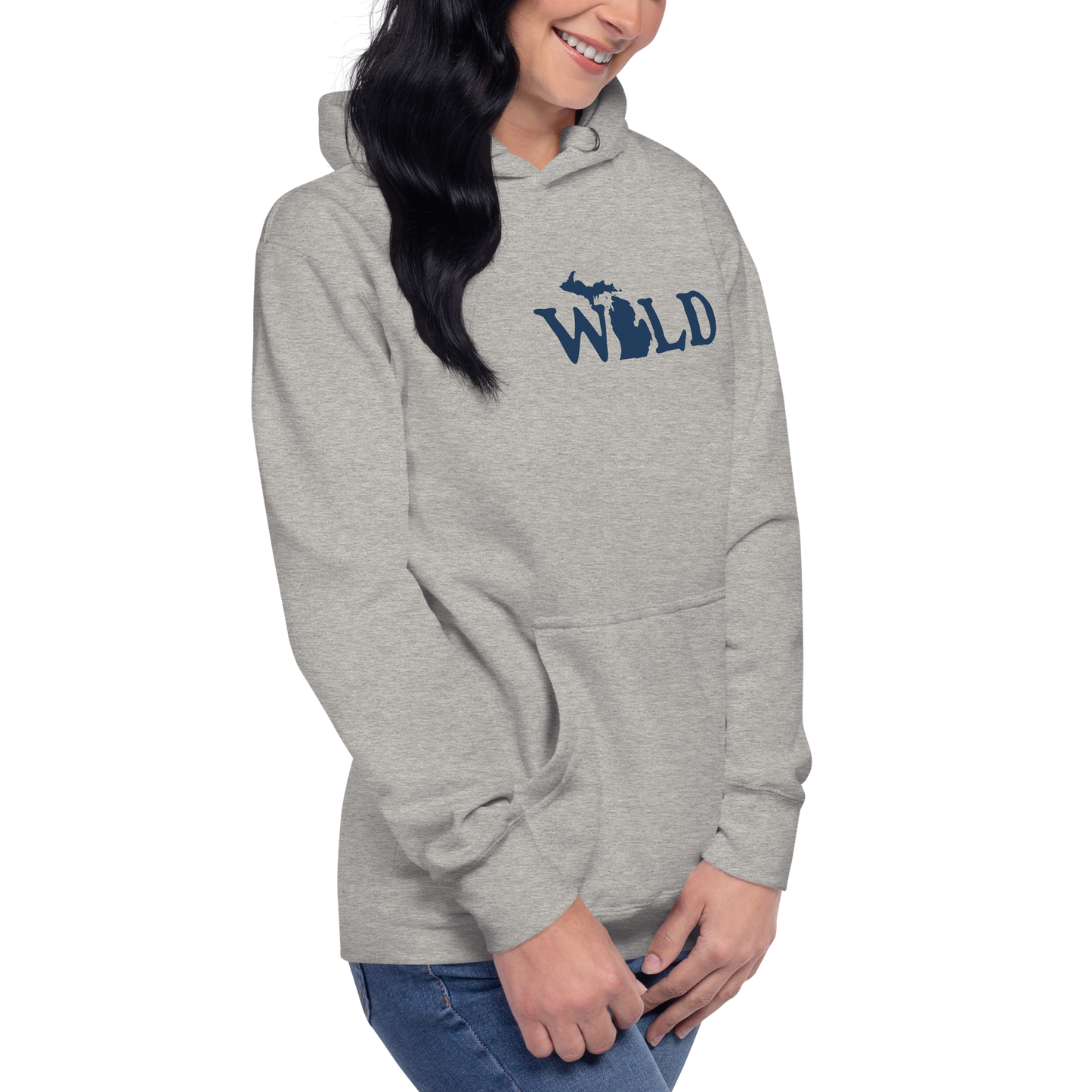 Michigan 'Wild' Unisex Premium Hoodie (Woodcut Font w/ MI Outline)