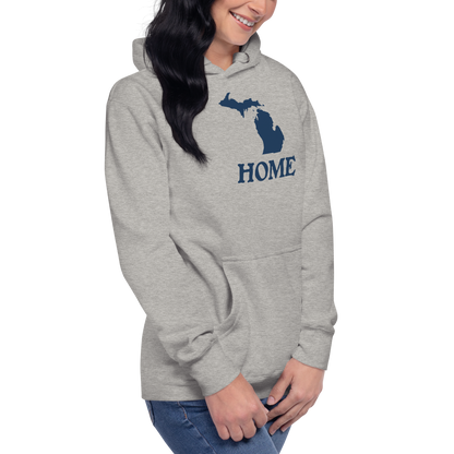 Michigan 'Home' Unisex Premium Hoodie (Woodcut Font w/ MI Outline)