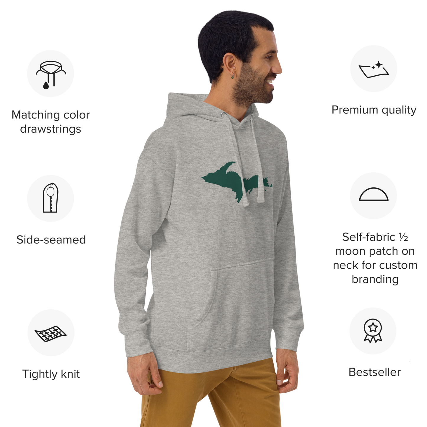 Michigan Upper Peninsula Hoodie (w/ Green UP Outline) | Unisex Premium