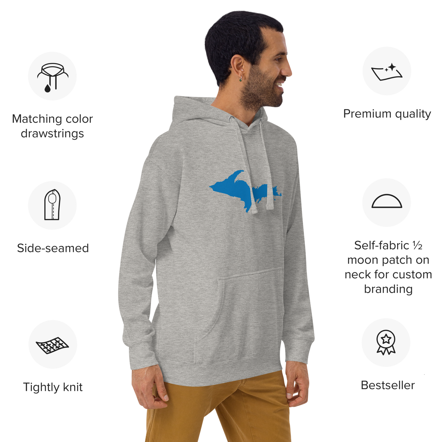 Michigan Upper Peninsula Hoodie (w/ Azure UP Outline) | Unisex Premium