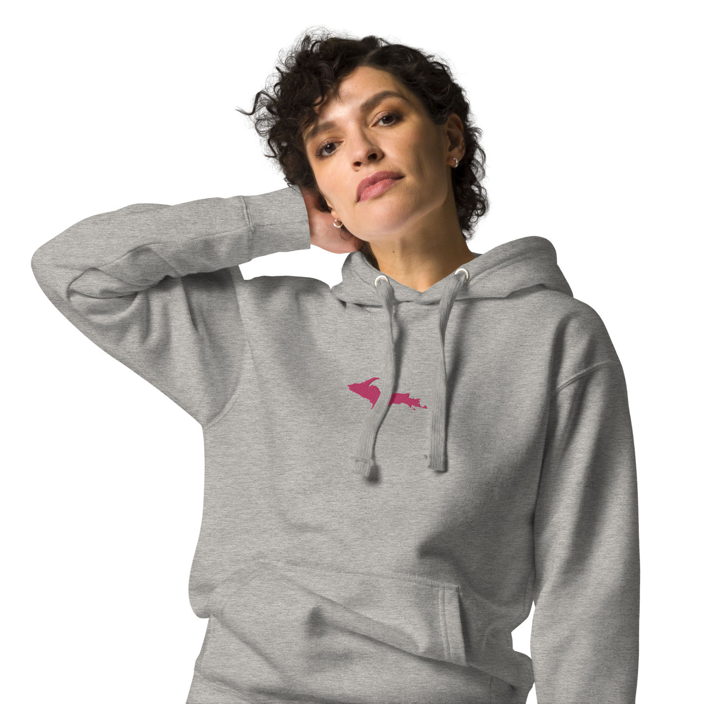 Michigan Upper Peninsula Hoodie (w/ Embroidered Pink UP Outline) | Unisex Premium