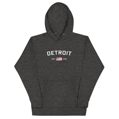 'Detroit EST 1701' Unisex Premium Hoodie (w/ United States Flag)