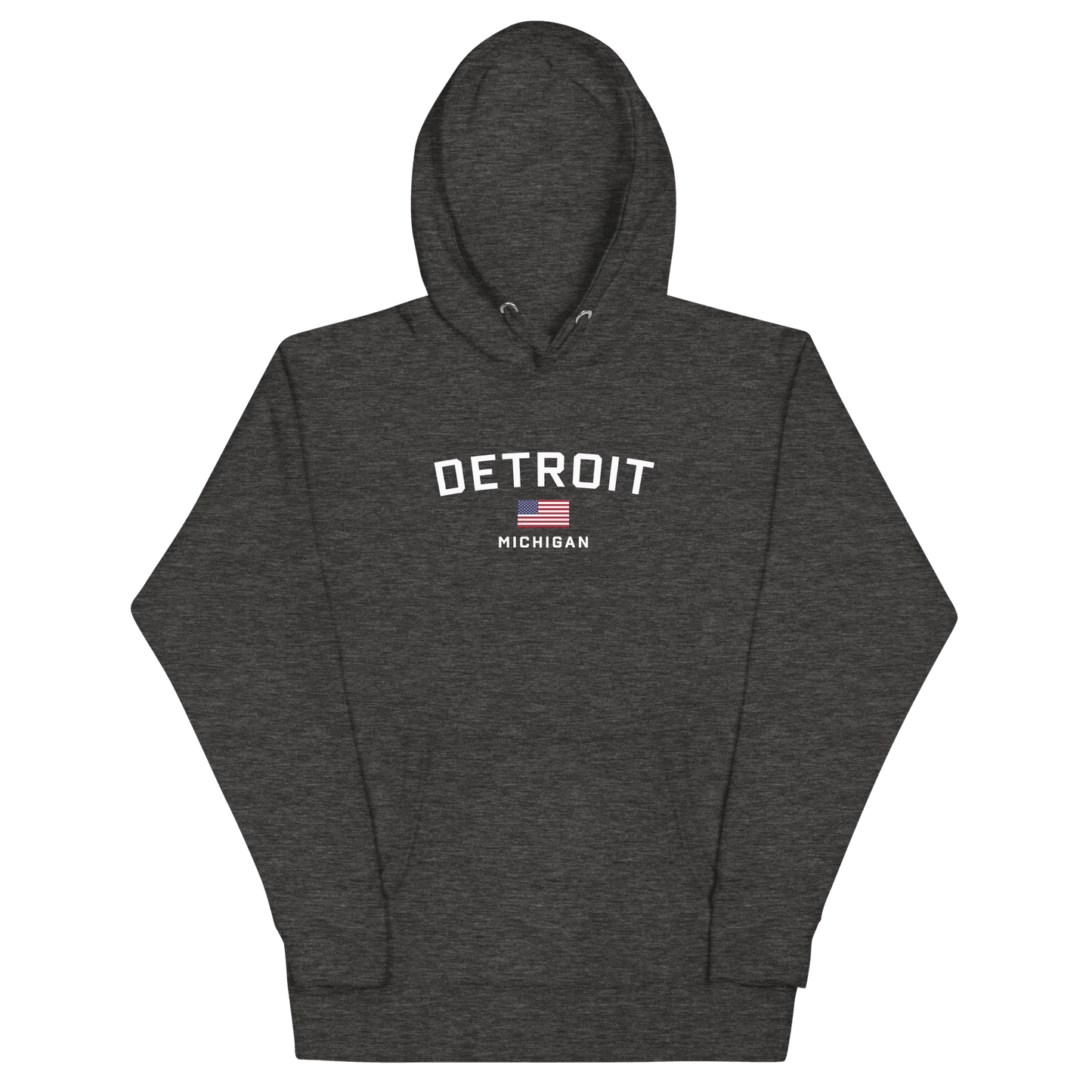 'Detroit Michigan' Hoodie (White/Navy w/ USA Flag) | Unisex Premium - Circumspice Michigan