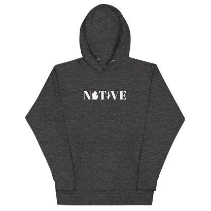 Michigan 'Native' Hoodie (White/Navy Didone Font) | Unisex Premium - Circumspice Michigan