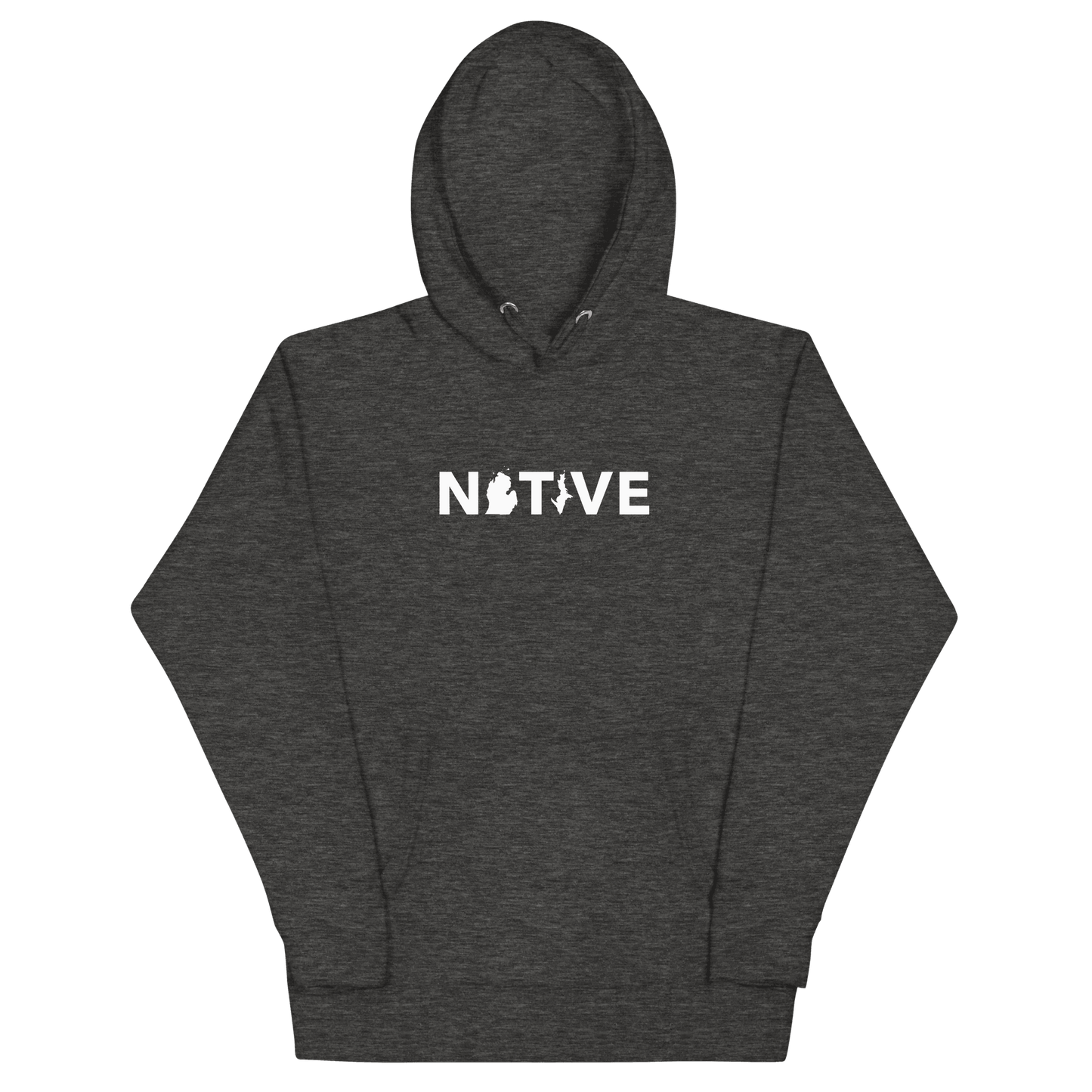 Michigan 'Native' Hoodie (White/Navy Geometric Sans Font) | Unisex Premium - Circumspice Michigan