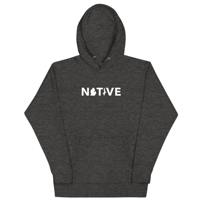 Michigan 'Native' Hoodie (White/Navy Geometric Sans Font) | Unisex Premium - Circumspice Michigan