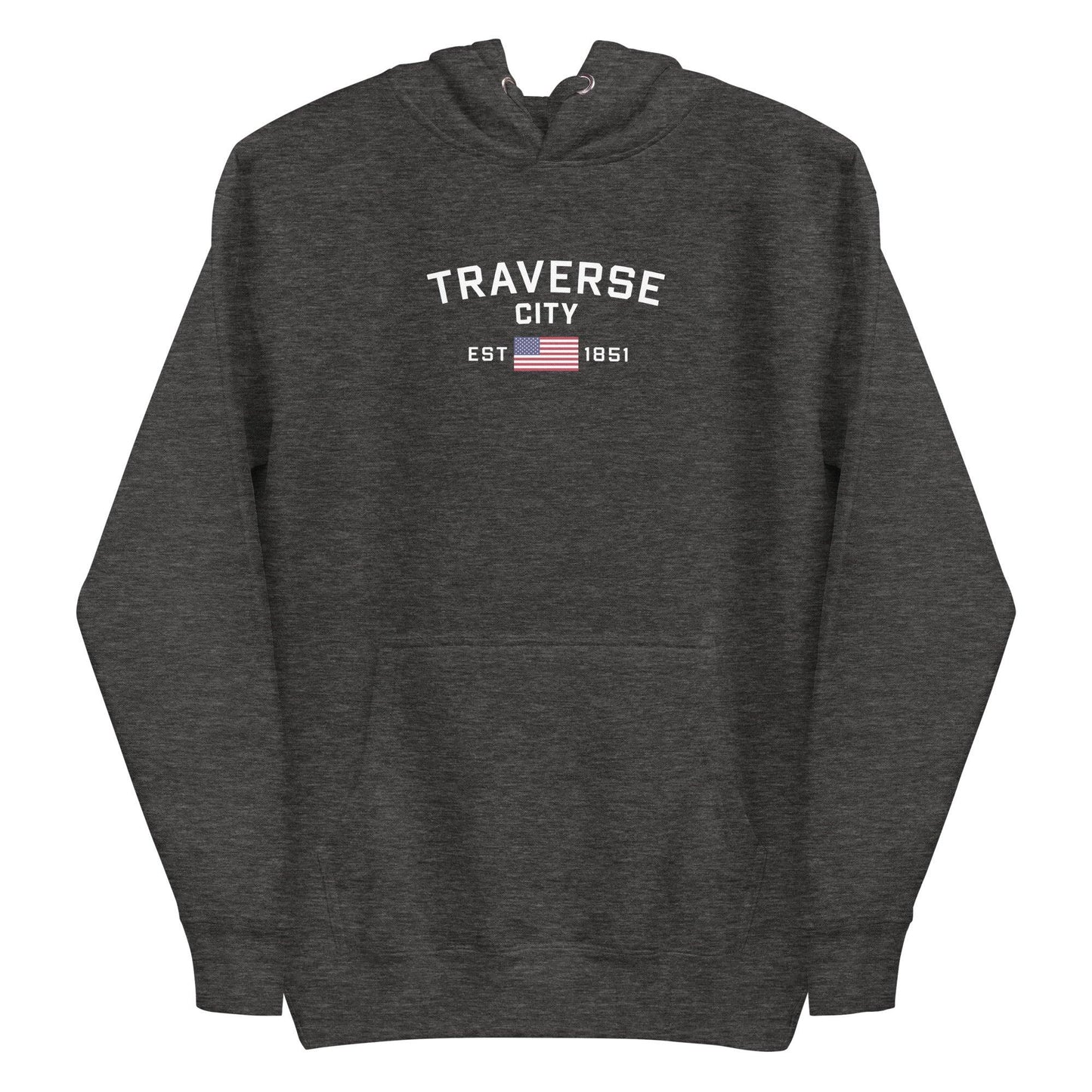 'Traverse City EST 1851' Hoodie (w/ USA Flag Outline) | Unisex Premium - Circumspice Michigan