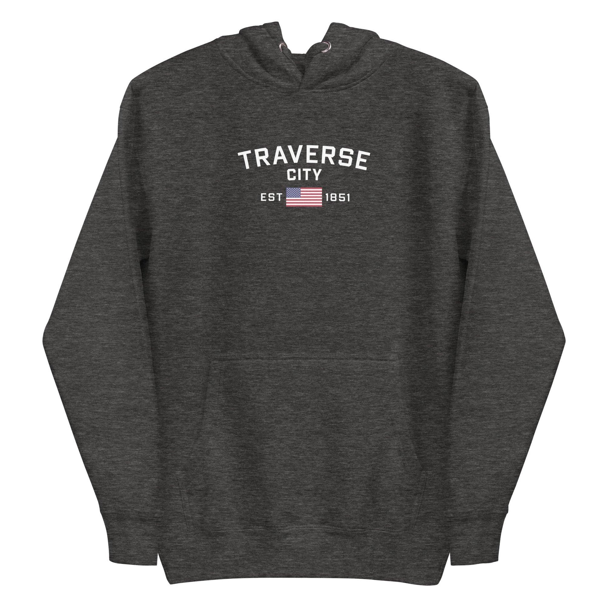 'Traverse City EST 1851' Hoodie (w/ USA Flag Outline) | Unisex Premium - Circumspice Michigan