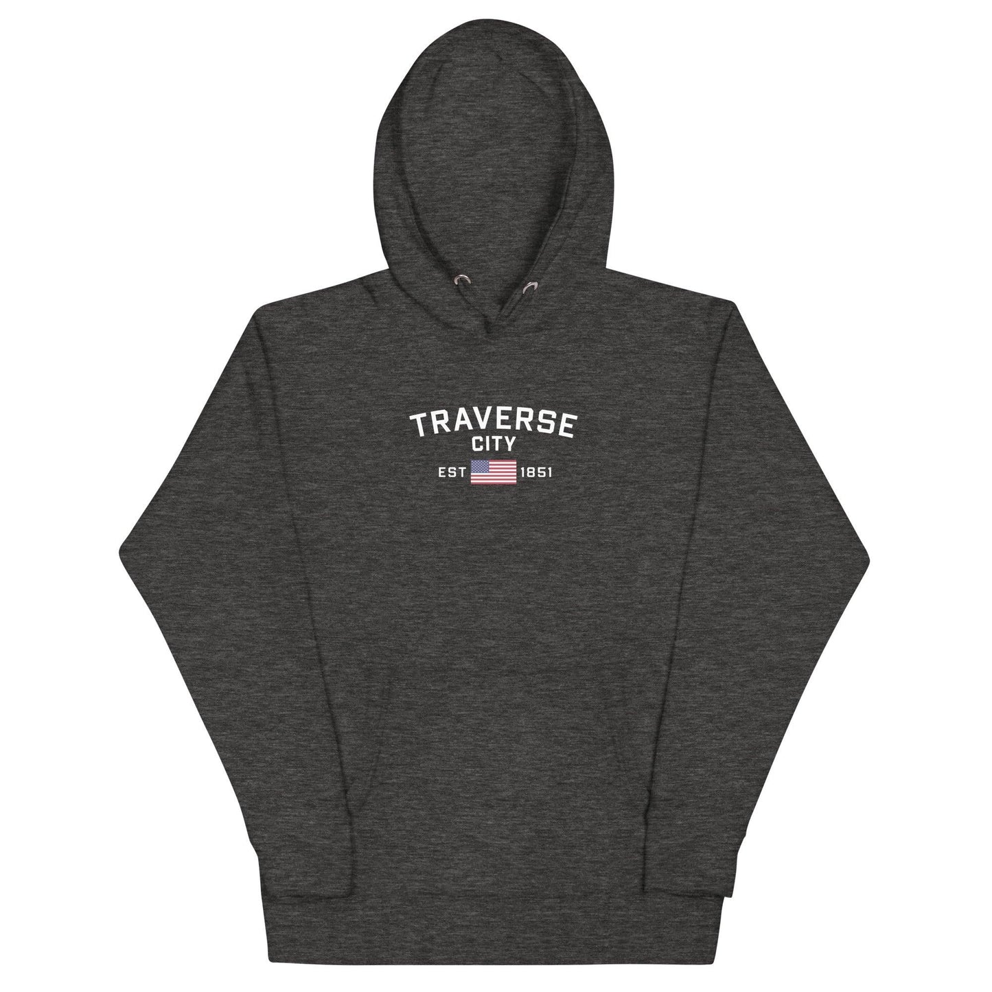 'Traverse City EST 1851' Hoodie (w/ USA Flag Outline) | Unisex Premium - Circumspice Michigan