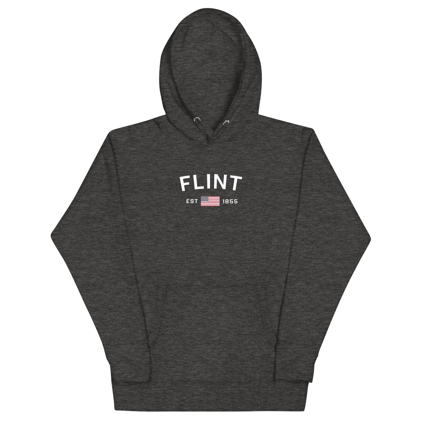 'Flint EST 1855' Hoodie (w/ USA Flag Outline) | Unisex Premium - Circumspice Michigan