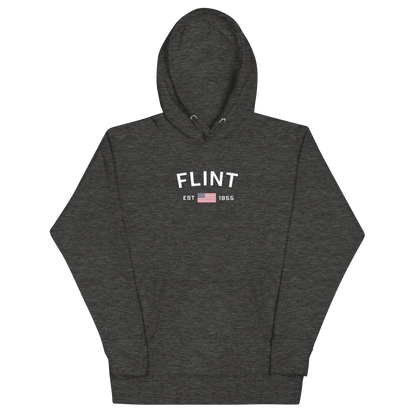 'Flint EST 1855' Hoodie (w/ USA Flag Outline) | Unisex Premium - Circumspice Michigan