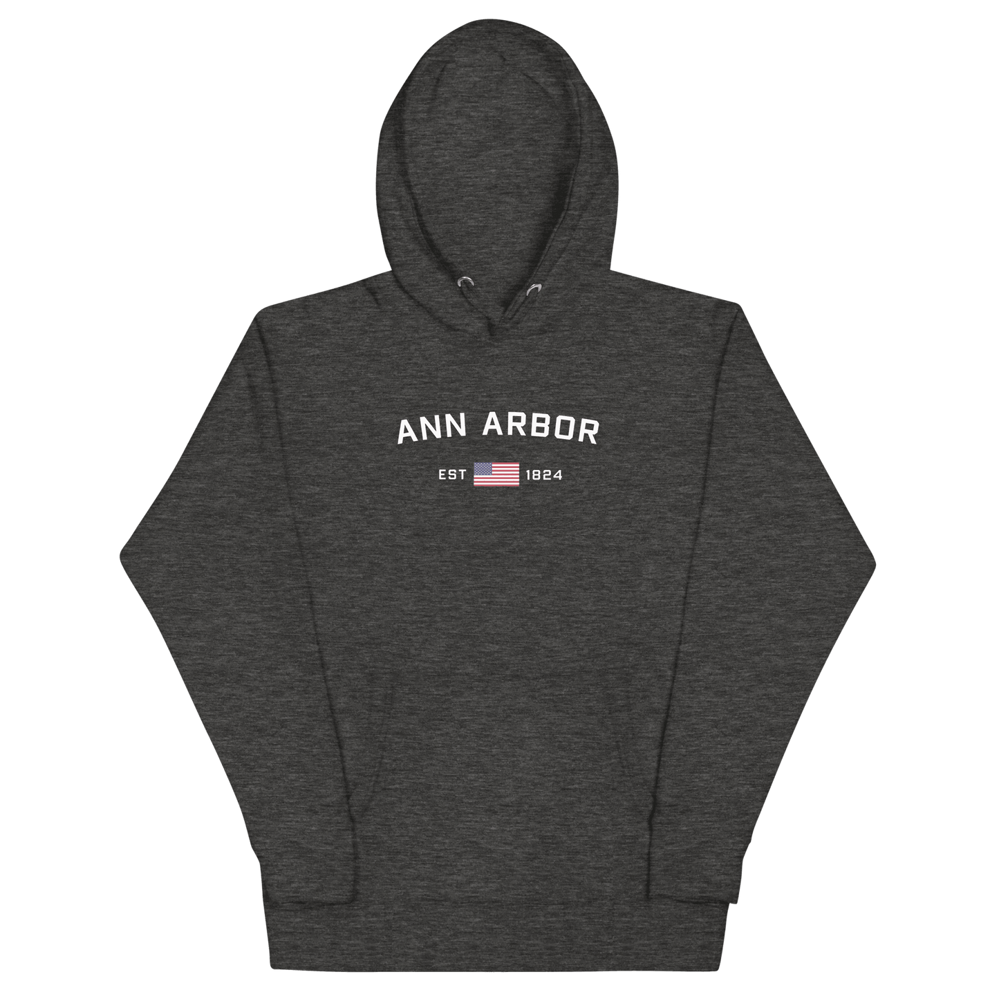 'Ann Arbor EST 1824' Hoodie (w/ USA Flag Outline) | Unisex Premium - Circumspice Michigan