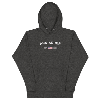 'Ann Arbor EST 1824' Hoodie (w/ USA Flag Outline) | Unisex Premium - Circumspice Michigan