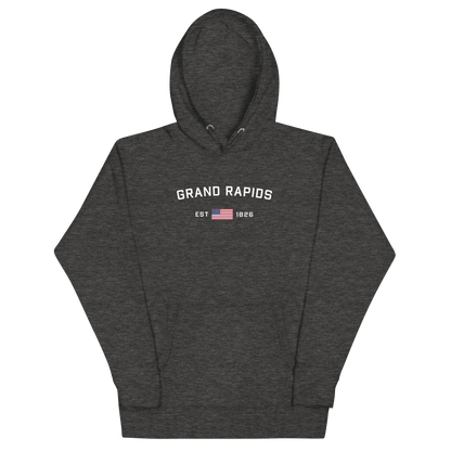 'Grand Rapids EST 1826' Hoodie (w/ USA Flag Outline) | Unisex Premium - Circumspice Michigan