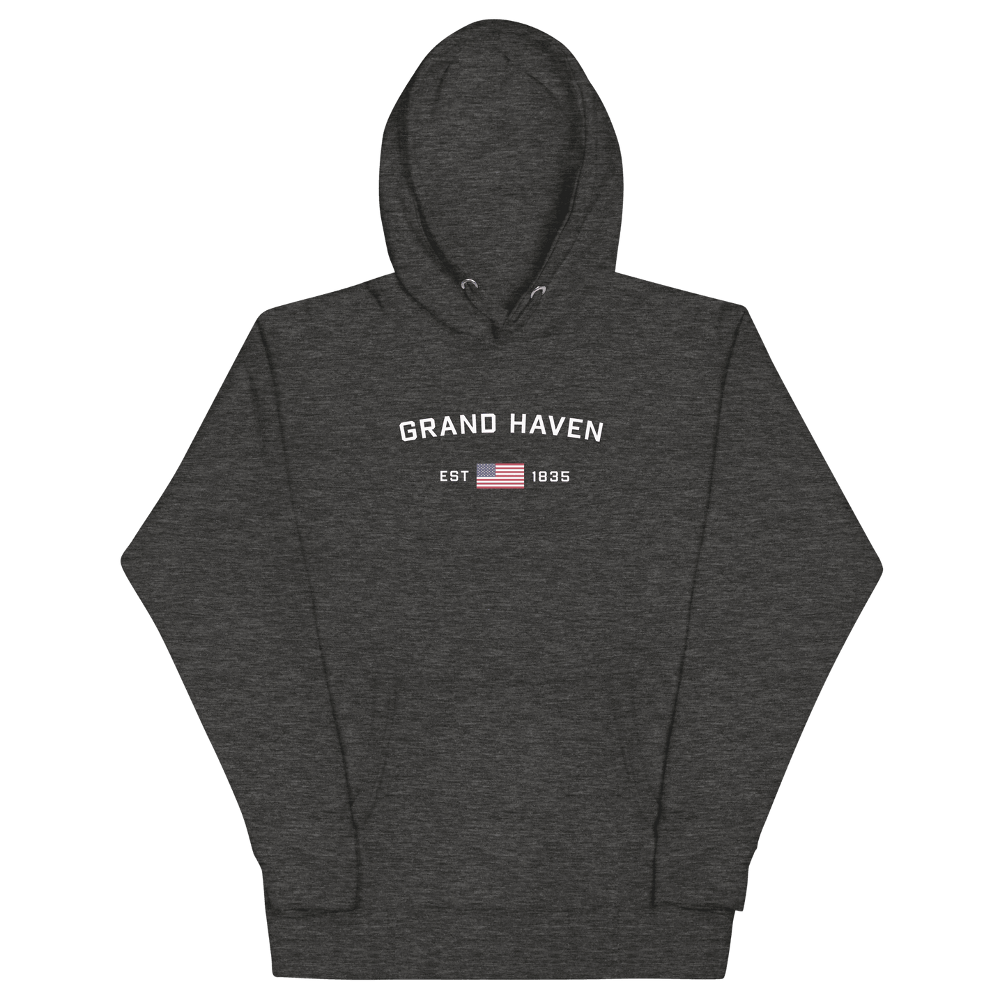 'Grand Haven EST 1835' Hoodie (w/ USA Flag Outline) | Unisex Premium - Circumspice Michigan