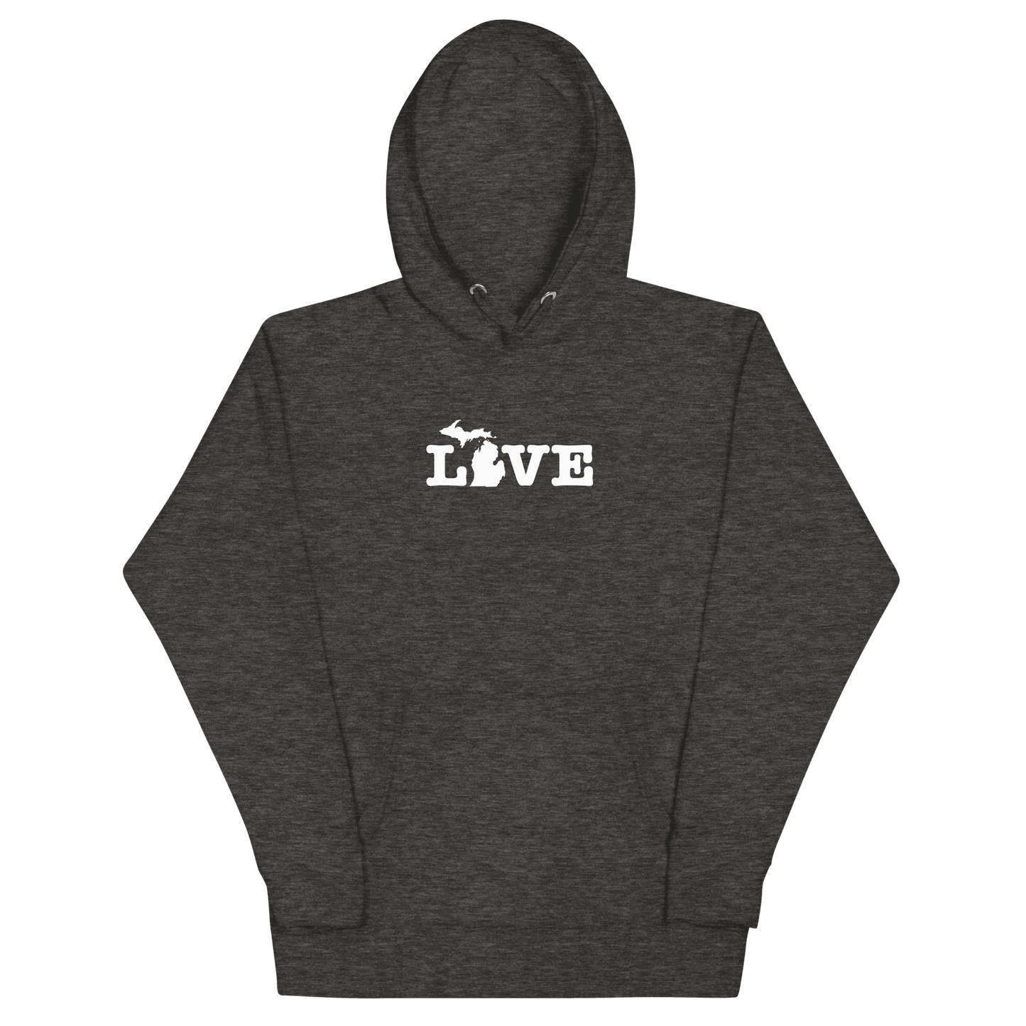 Michigan 'Love' Hoodie (Typewriter Font w/MI Outline) | Unisex Premium - Circumspice Michigan