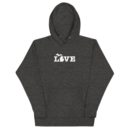 Michigan 'Love' Hoodie (Typewriter Font w/MI Outline) | Unisex Premium - Circumspice Michigan