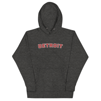 'Detroit' Unisex Premium Hoodie (Athletic Font) | Red Embroidery