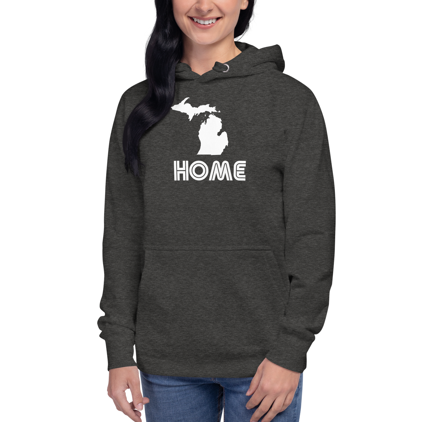 Michigan 'Home' Unisex Premium Hoodie (1970s Audiophile Font w/MI Outline)