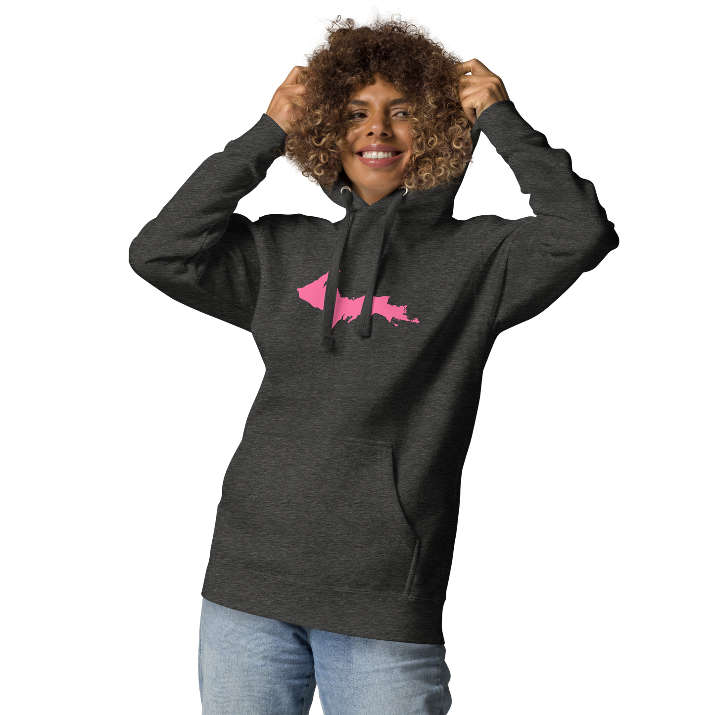 Michigan Upper Peninsula Hoodie (w/ Pink UP Outline) | Unisex Premium