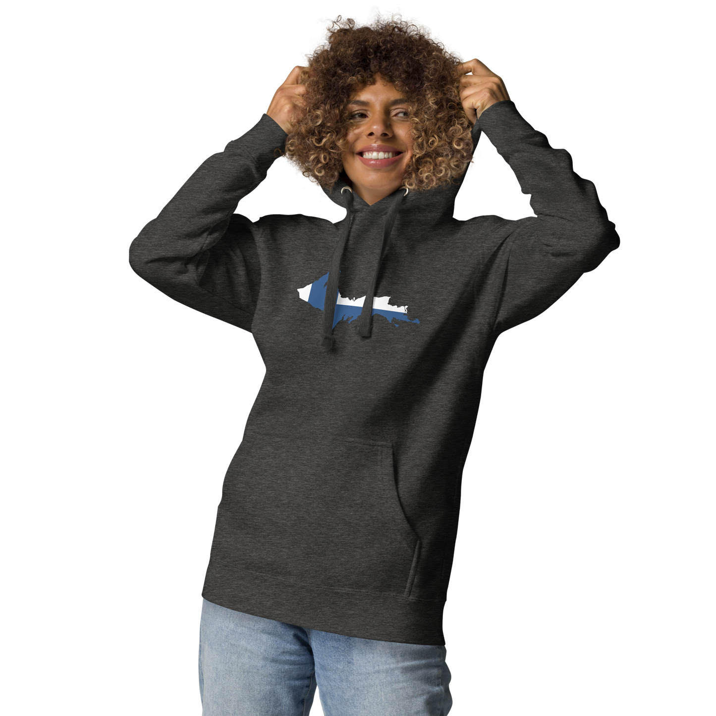 Michigan Upper Peninsula Hoodie (w/ UP Finland Flag Outline) | Unisex Premium