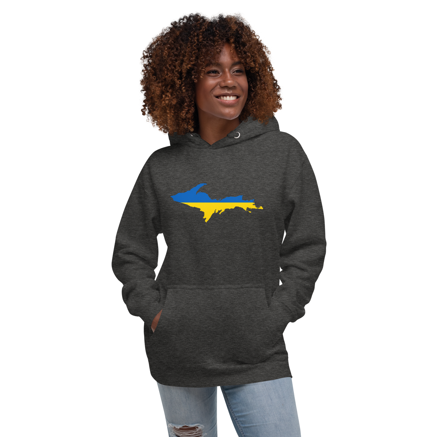 Michigan Upper Peninsula Hoodie (w/ UP Ukraine Flag Outline) | Unisex Premium