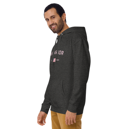 'Ann Arbor 1824' Unisex Premium Hoodie (Pink Type w/USA Flag Outline)