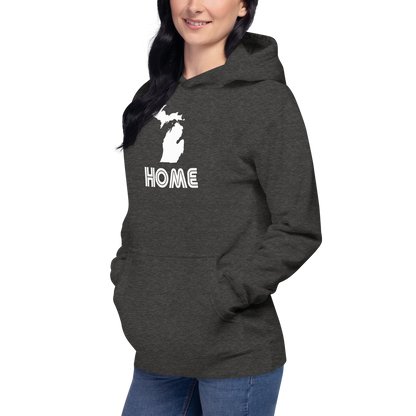 Michigan 'Home' Unisex Premium Hoodie (1970s Audiophile Font w/MI Outline)