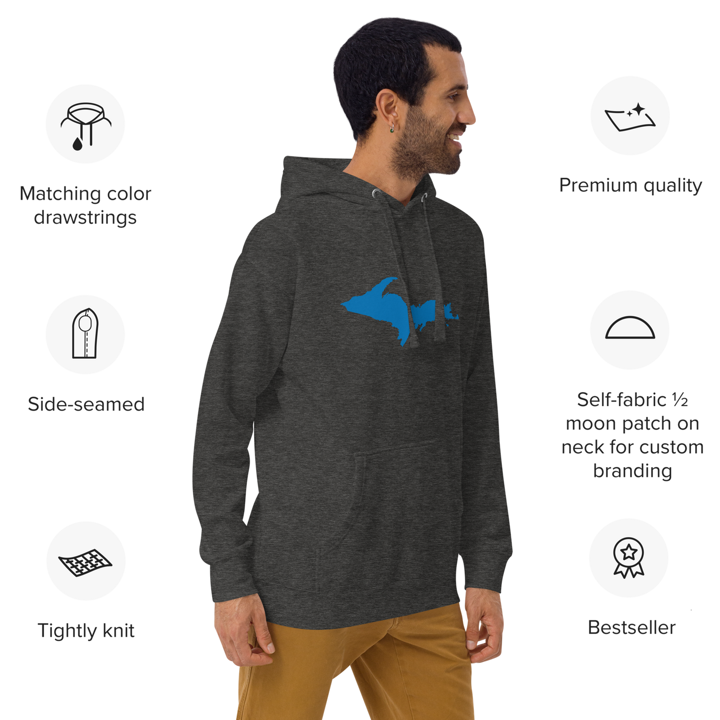 Michigan Upper Peninsula Hoodie (w/ Azure UP Outline) | Unisex Premium