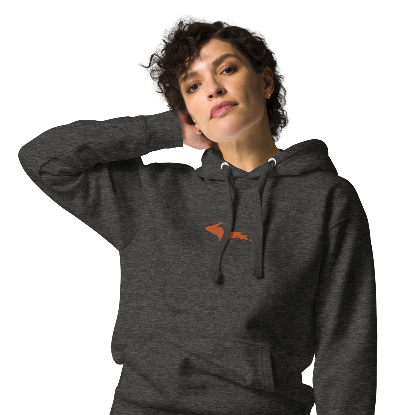 Michigan Upper Peninsula Hoodie (w/ Embroidered Orange UP Outline) | Unisex Premium