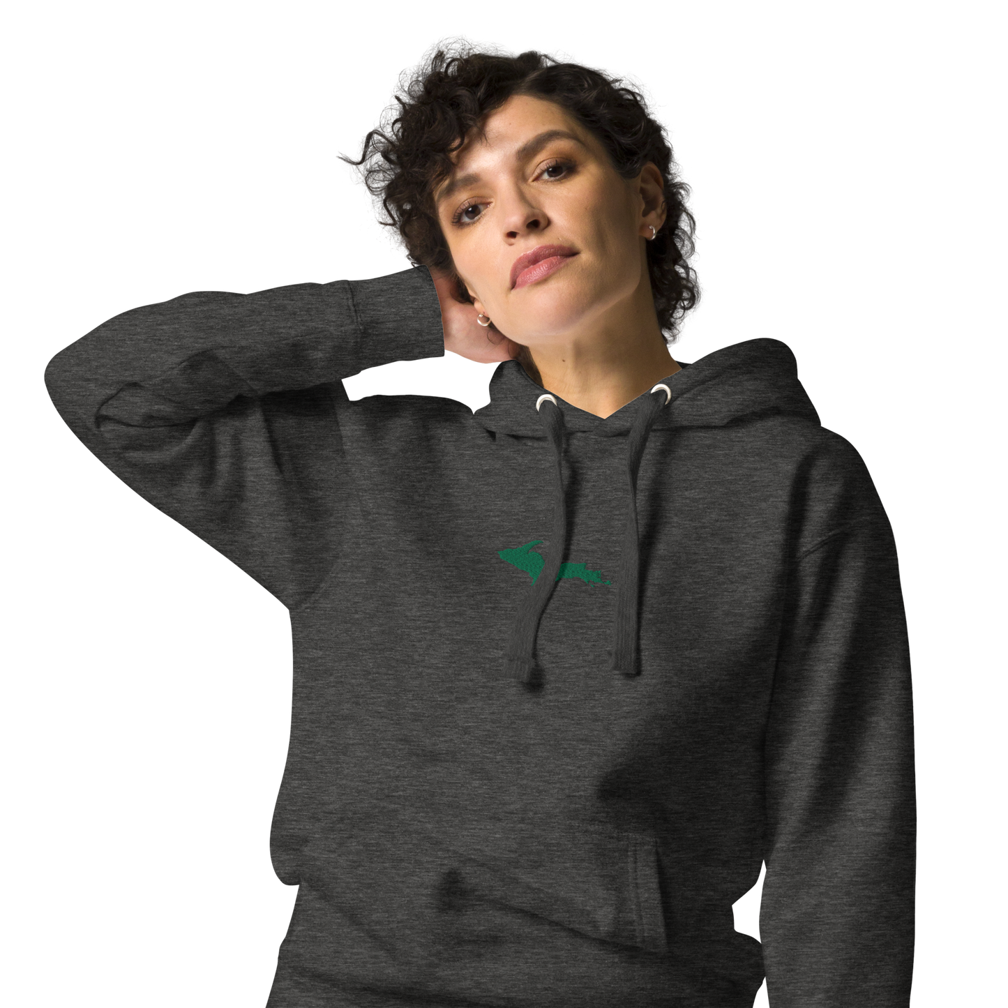 Michigan Upper Peninsula Hoodie (w/ Embroidered Green UP Outline) | Unisex Premium