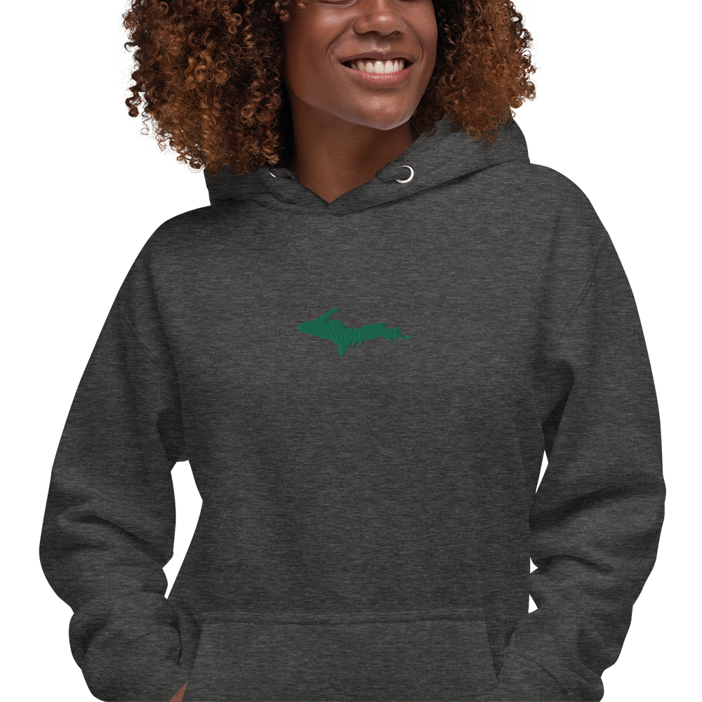 Michigan Upper Peninsula Hoodie (w/ Embroidered Green UP Outline) | Unisex Premium