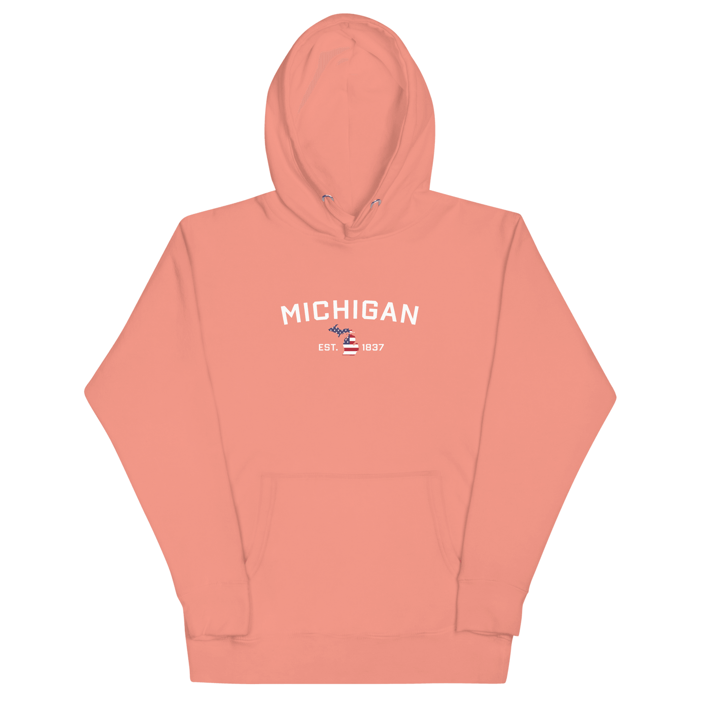 'Michigan EST 1837' Hoodie (w/ USA Flag MI Outline) | Unisex Premium - Circumspice Michigan