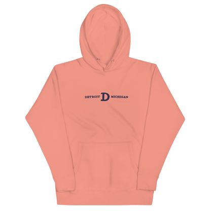 'Detroit Michigan' Hoodie (White/Navy Embroidery w/ Old French D) | Unisex Premium - Circumspice Michigan