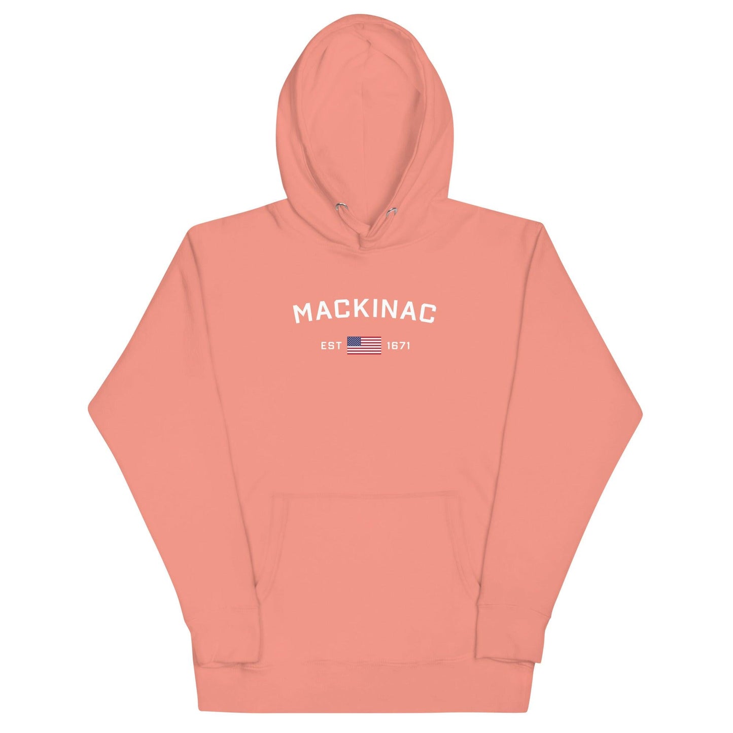 'Mackinac EST 1671' Hoodie (w/ USA Flag Outline) | Unisex Premium - Circumspice Michigan