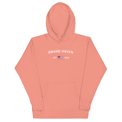 'Grand Haven EST 1835' Hoodie (w/ USA Flag Outline) | Unisex Premium - Circumspice Michigan