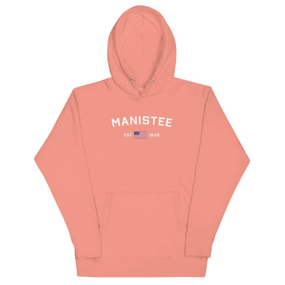 'Manistee EST 1840' Hoodie (w/USA Flag Outline) | Unisex Premium - Circumspice Michigan