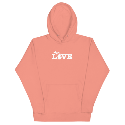 Michigan 'Love' Hoodie (Typewriter Font w/MI Outline) | Unisex Premium - Circumspice Michigan