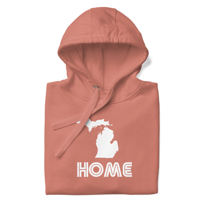 Michigan 'Home' Unisex Premium Hoodie (1970s Audiophile Font w/MI Outline)