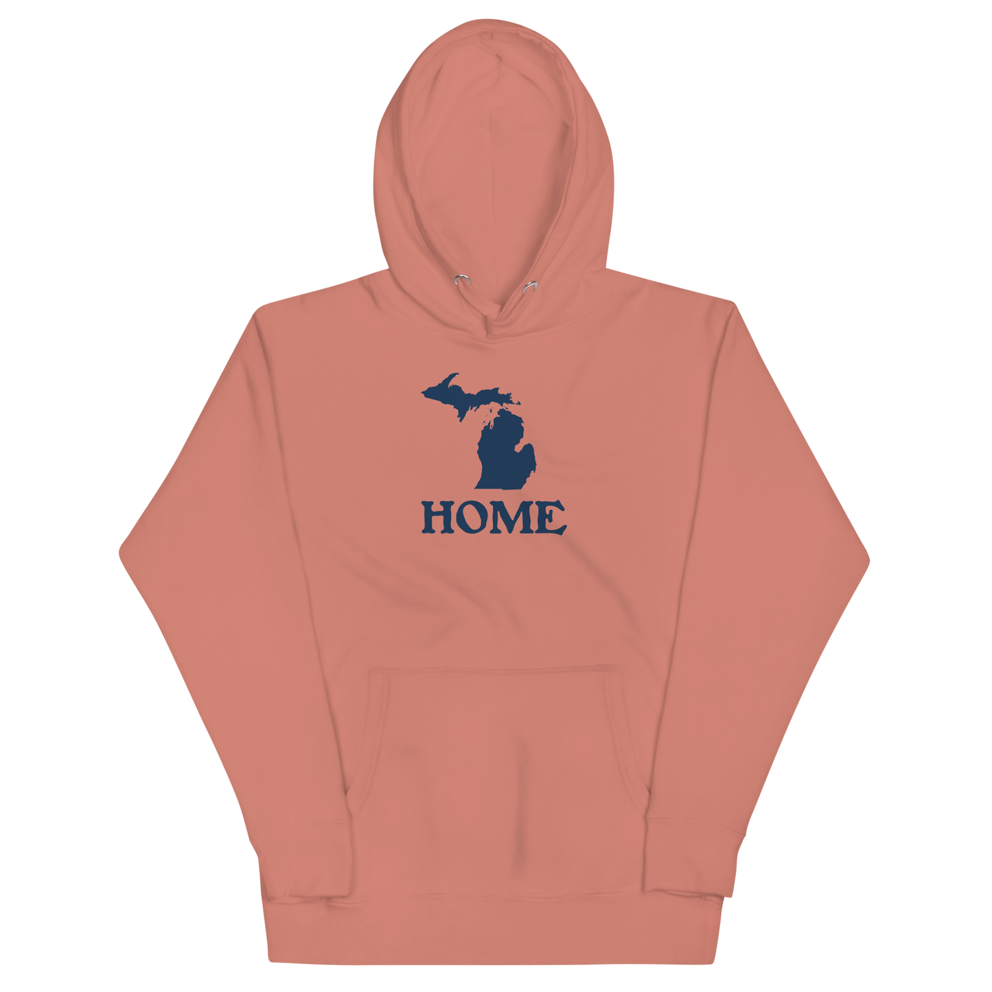 Michigan 'Home' Unisex Premium Hoodie (Woodcut Font w/ MI Outline)