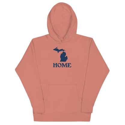 Michigan 'Home' Unisex Premium Hoodie (Woodcut Font w/ MI Outline)