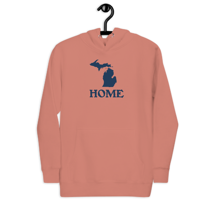 Michigan 'Home' Unisex Premium Hoodie (Woodcut Font w/ MI Outline)