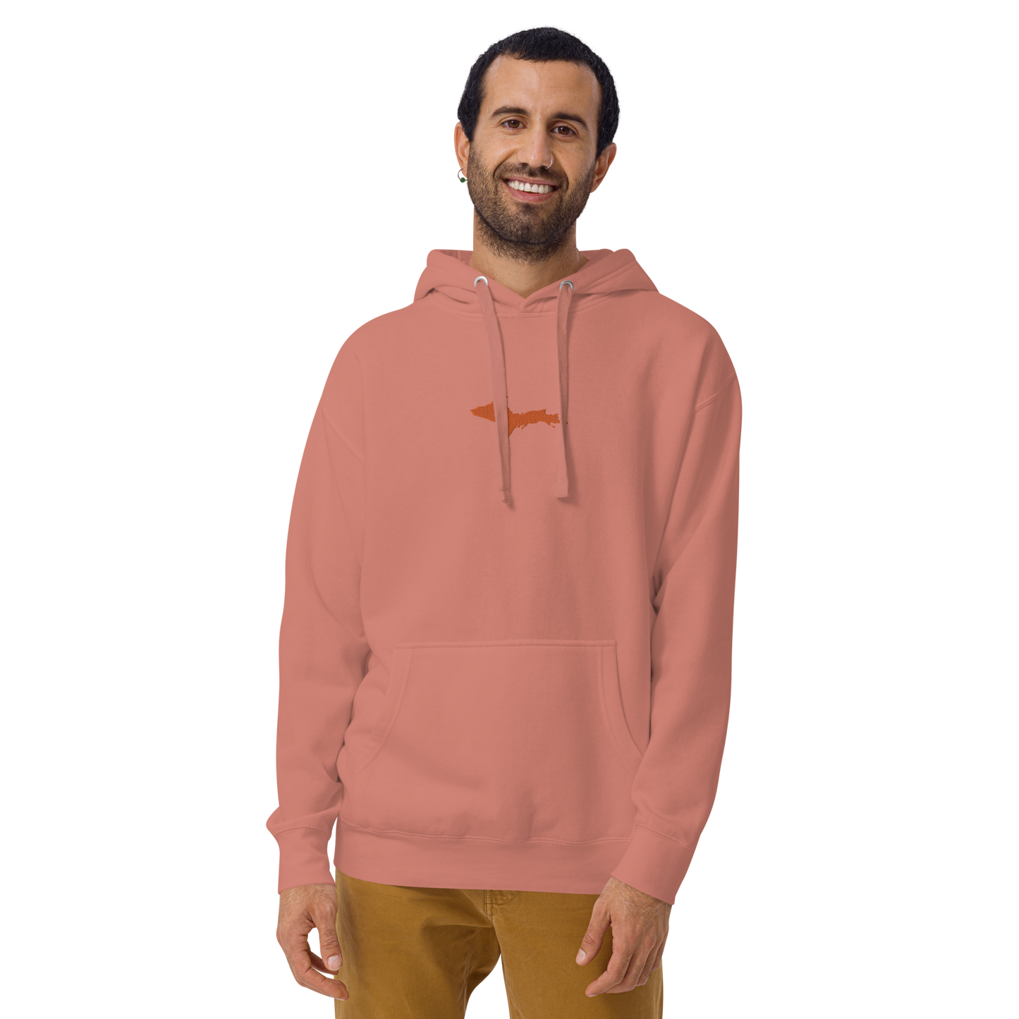 Michigan Upper Peninsula Hoodie (w/ Embroidered Orange UP Outline) | Unisex Premium