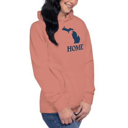 Michigan 'Home' Unisex Premium Hoodie (Woodcut Font w/ MI Outline)