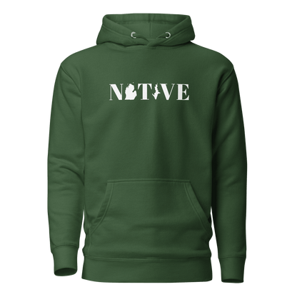 Michigan 'Native' Hoodie (White/Navy Didone Font) | Unisex Premium - Circumspice Michigan