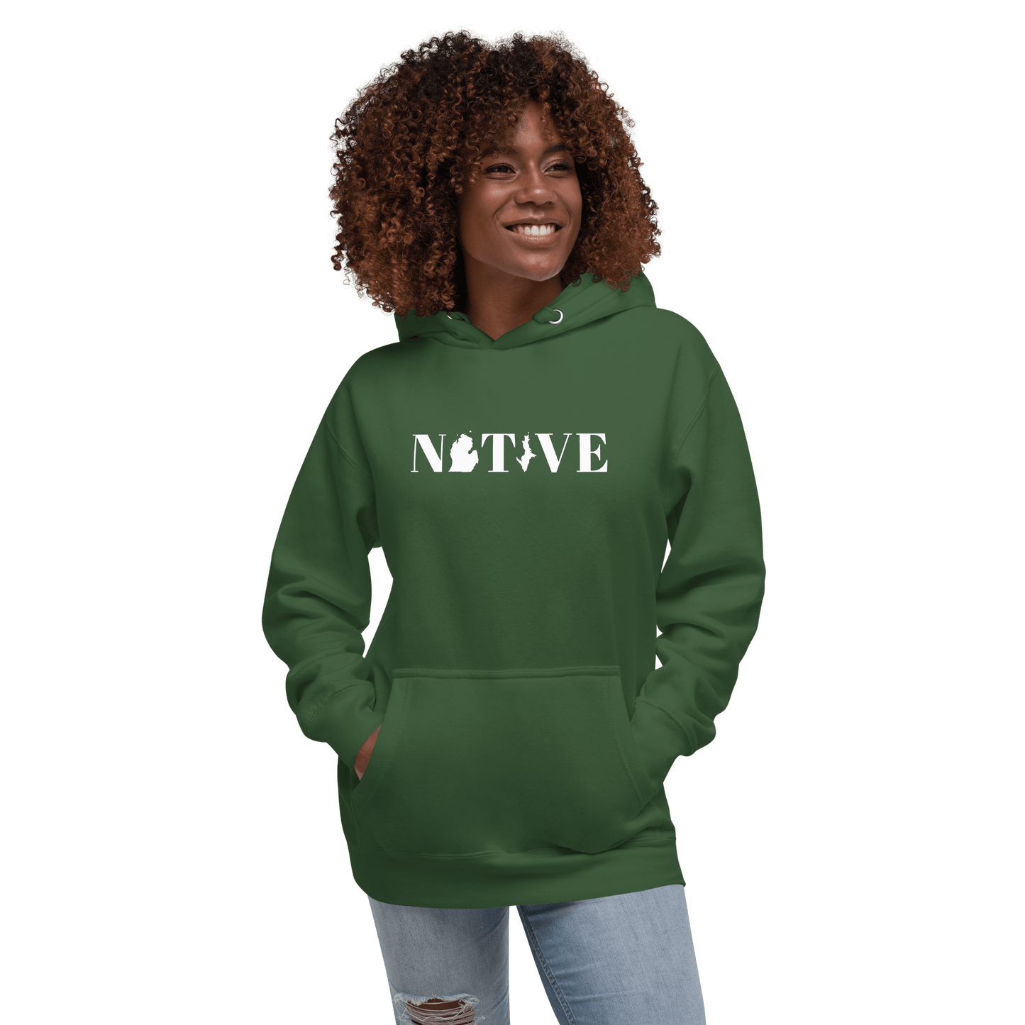 Michigan 'Native' Hoodie (White/Navy Didone Font) | Unisex Premium - Circumspice Michigan