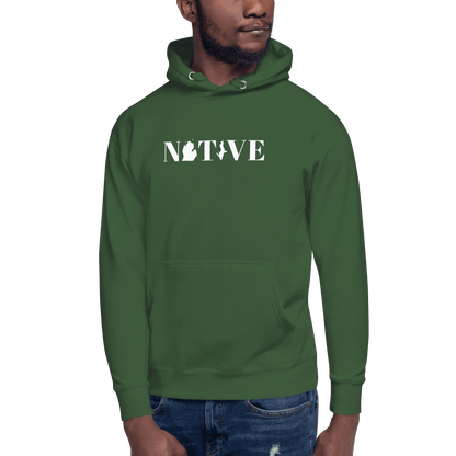 Michigan 'Native' Hoodie (White/Navy Didone Font) | Unisex Premium - Circumspice Michigan